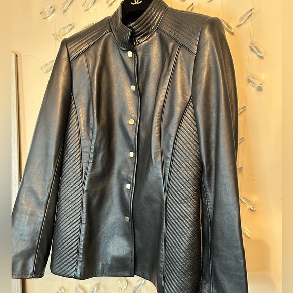 Dana Buchman Leather Gold Square Button Jacket - Picture 16 of 16